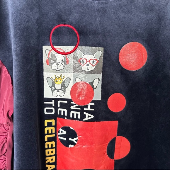 Cache Cache Mixed Media Velour Bulldog Long Sleeve Sweater - Picture 7 of 8